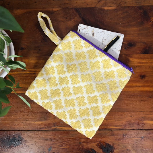 MINA Zippered Pouch Set - Yellow Diamond Quatrefoil