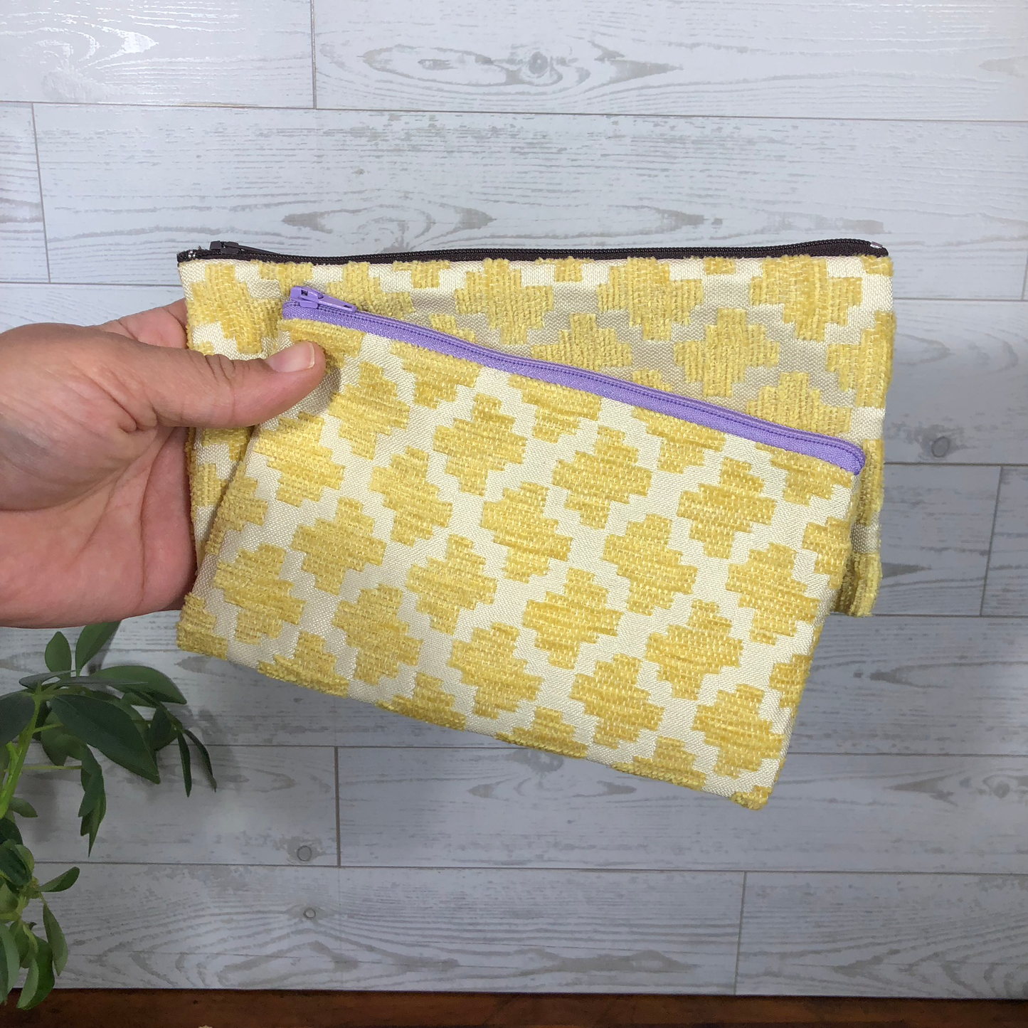 MINA Zippered Pouch Set - Yellow Diamond Quatrefoil