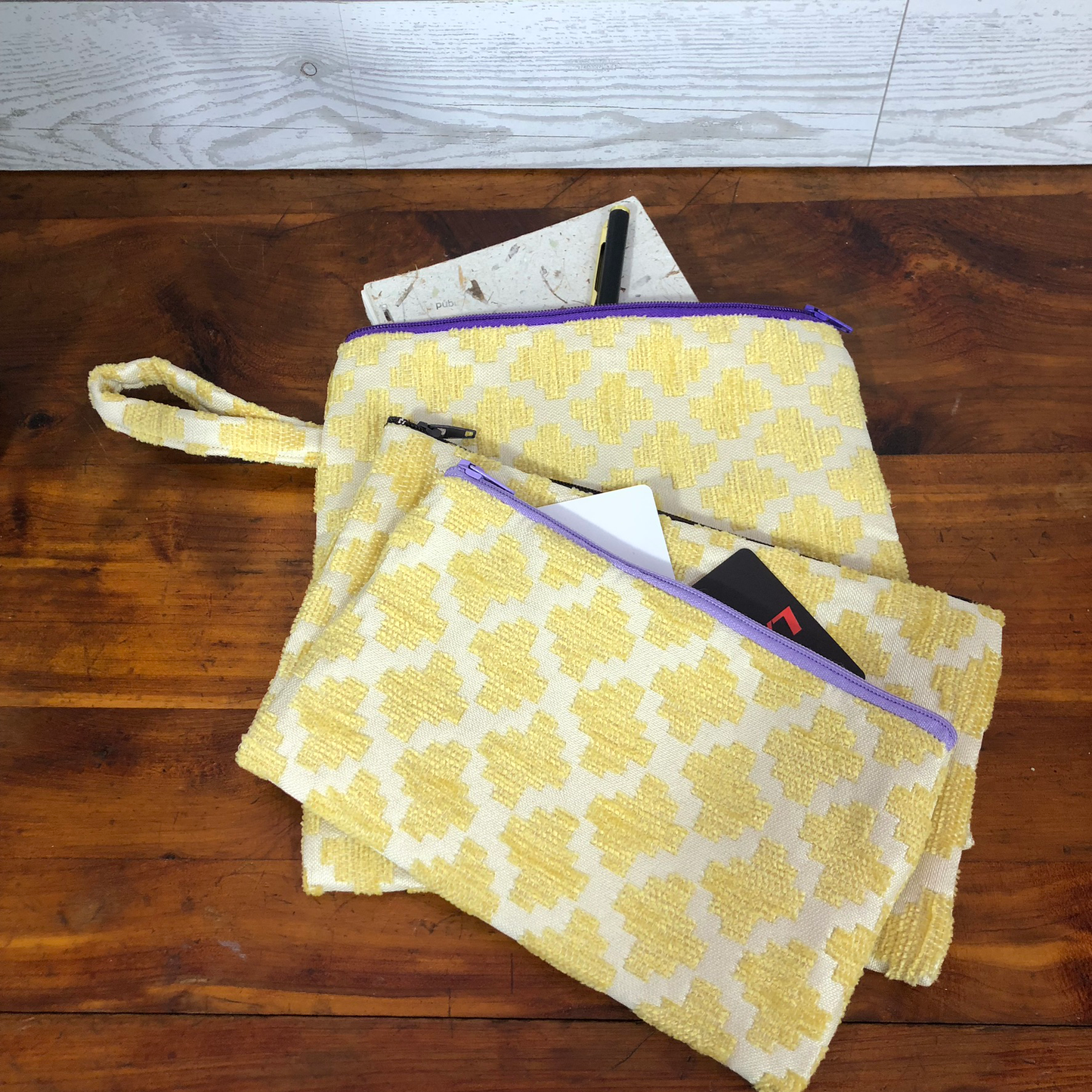MINA Zippered Pouch Set - Yellow Diamond Quatrefoil