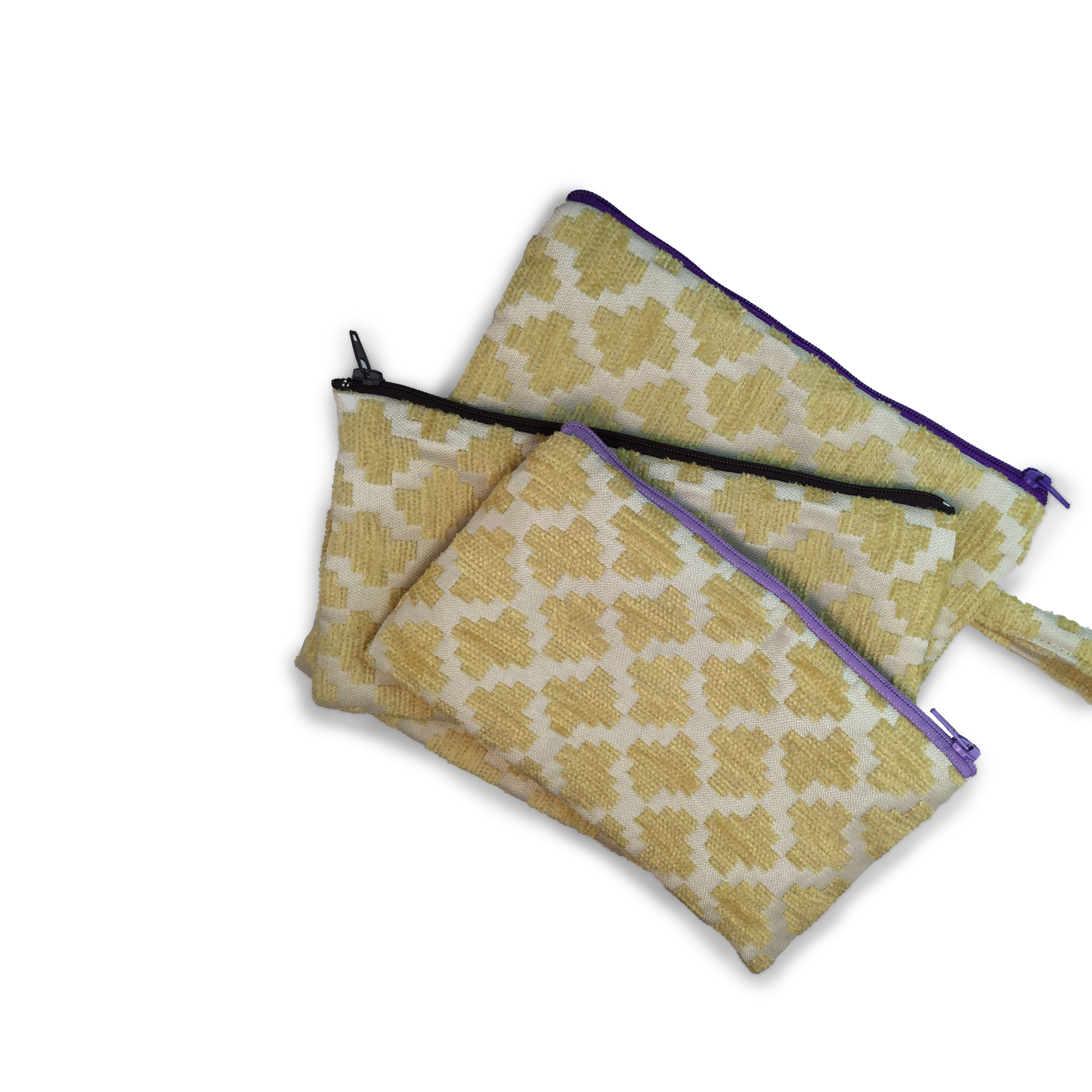 MINA Zippered Pouch Set - Yellow Diamond Quatrefoil