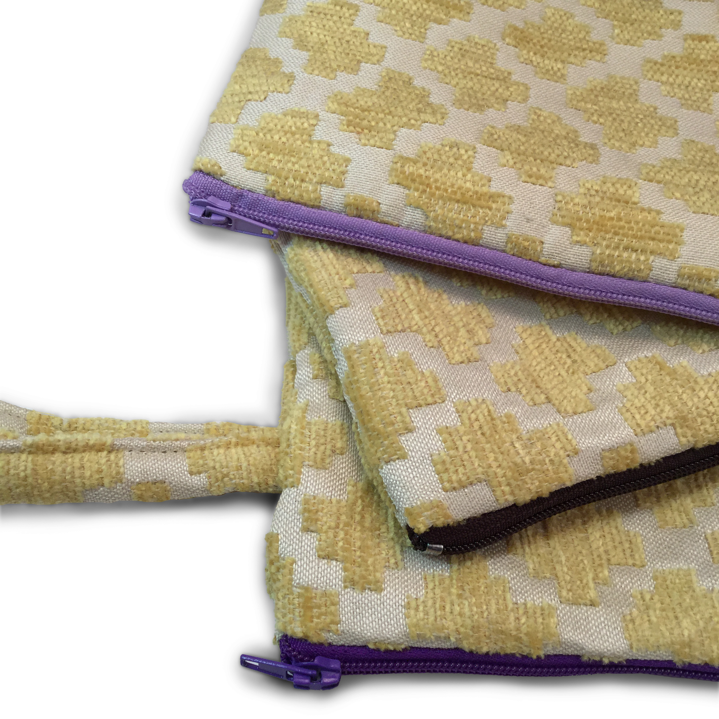 MINA Zippered Pouch Set - Yellow Diamond Quatrefoil