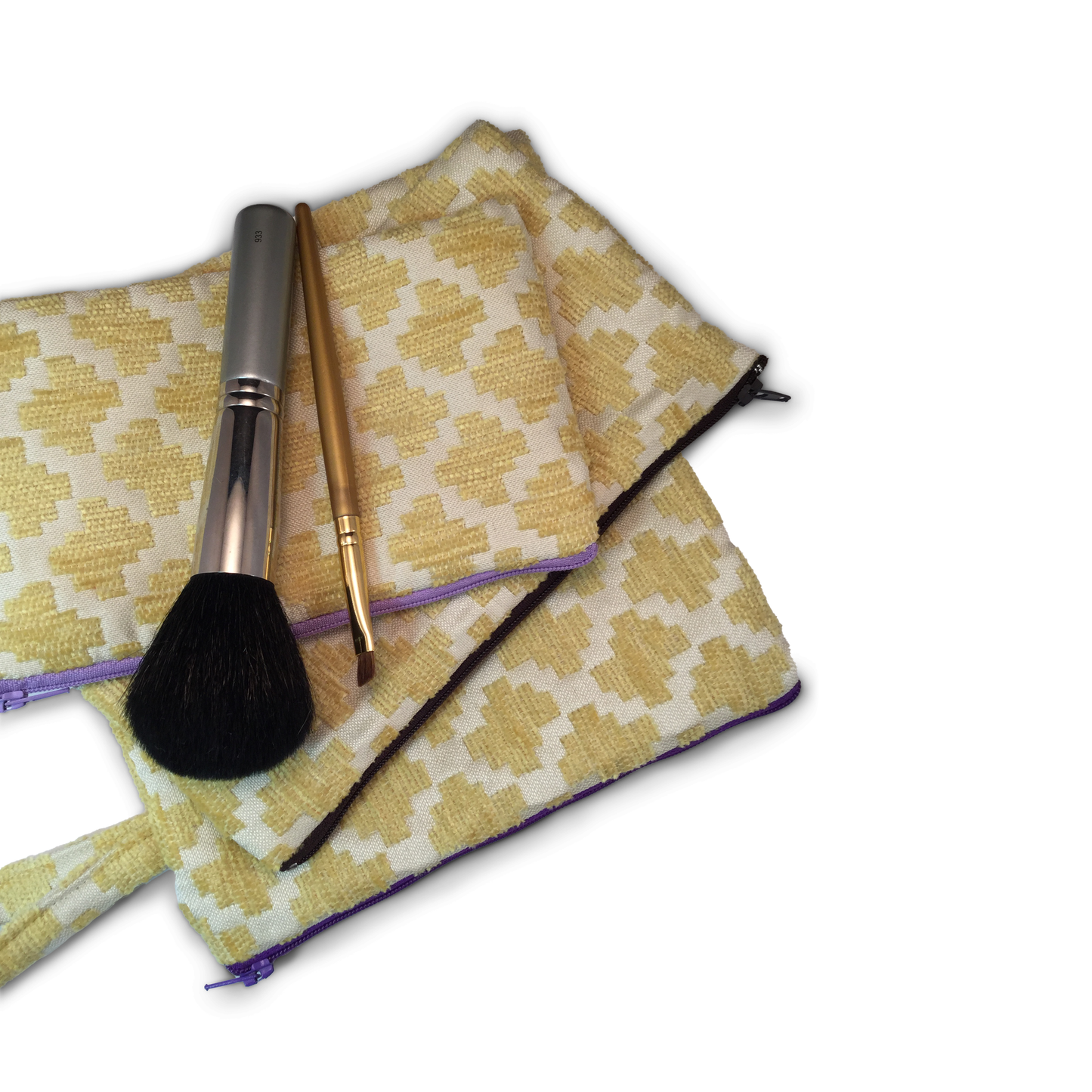 MINA Zippered Pouch Set - Yellow Diamond Quatrefoil