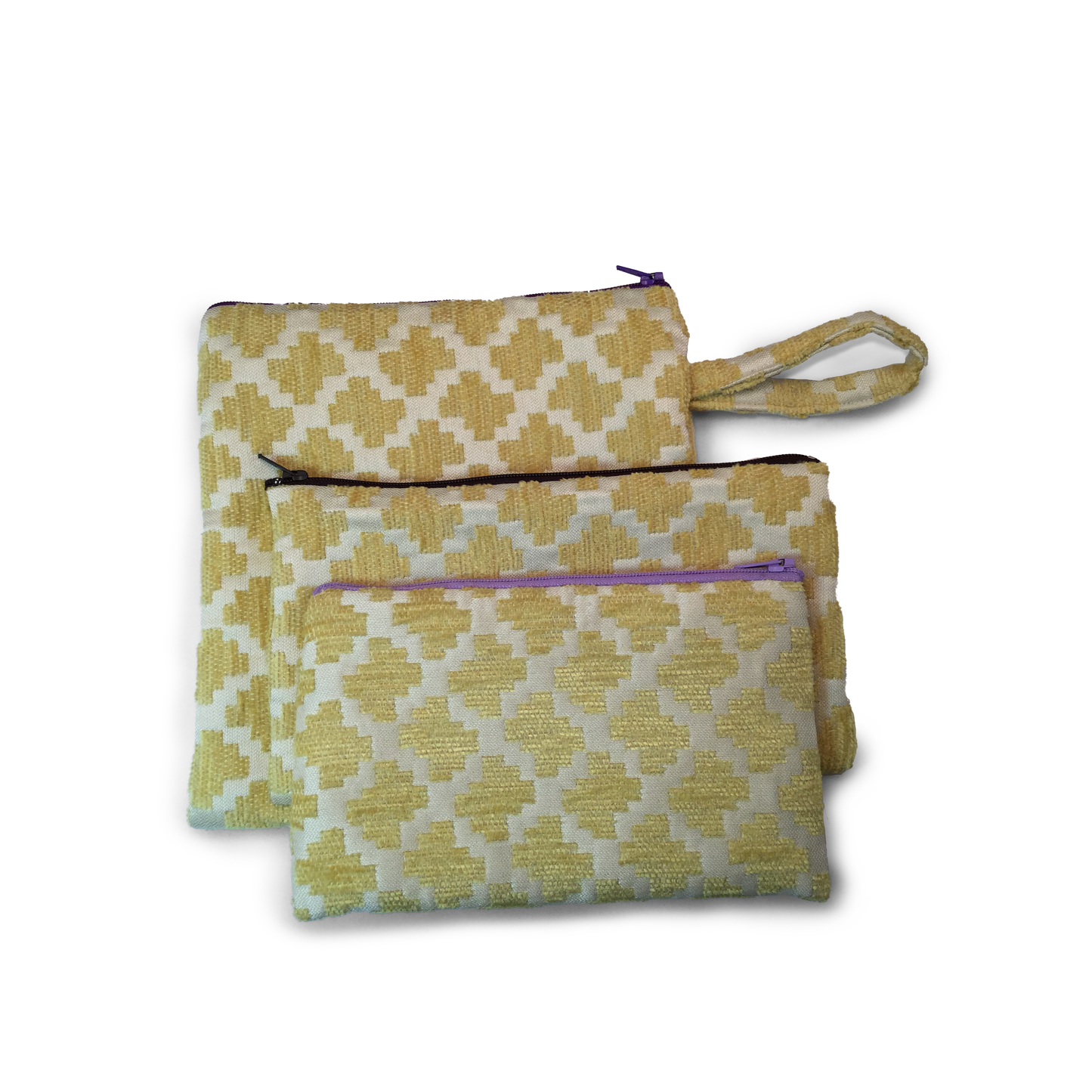 MINA Zippered Pouch Set - Yellow Diamond Quatrefoil