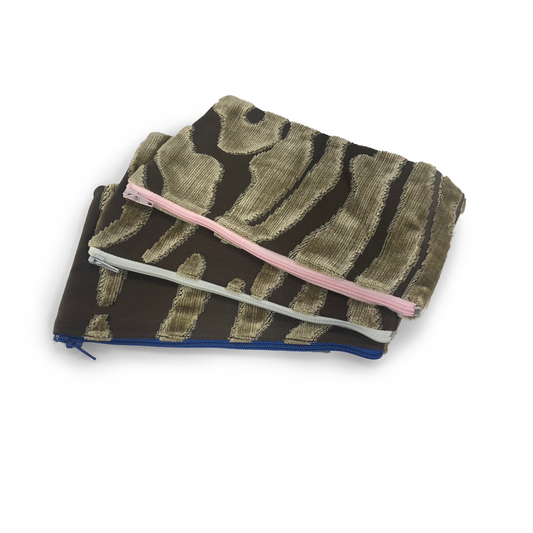 MINA Zippered Pouch Set - Brown Velvet Animal Print