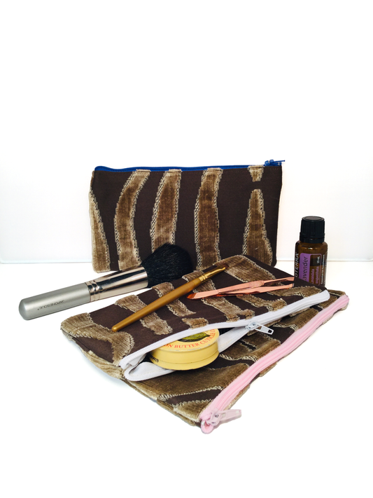 MINA Zippered Pouch Set - Brown Velvet Animal Print