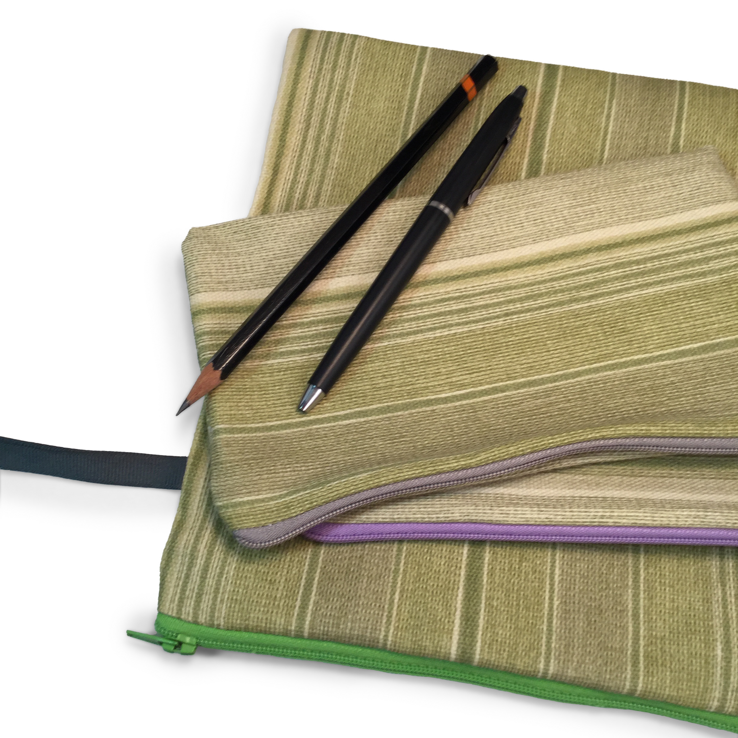 MINA Zippered Pouch Set - Green Striped