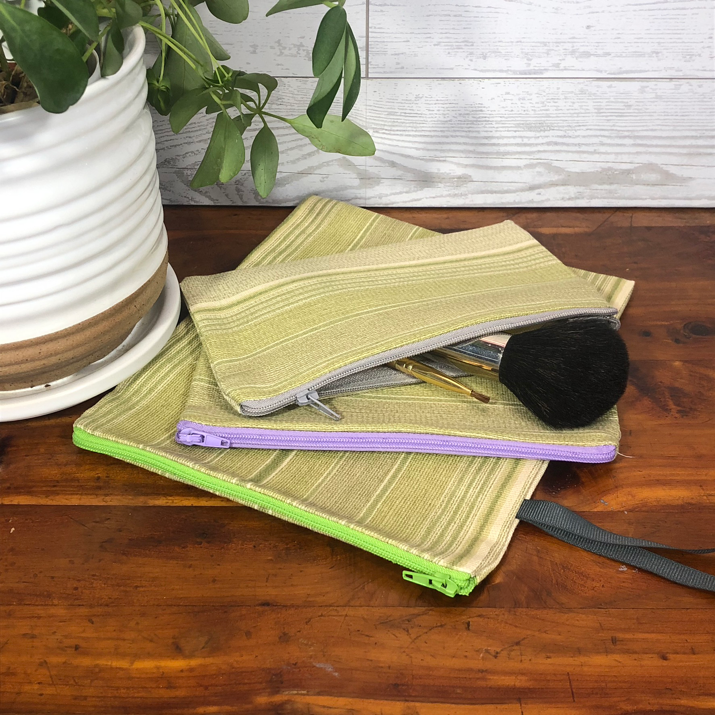 MINA Zippered Pouch Set - Green Striped