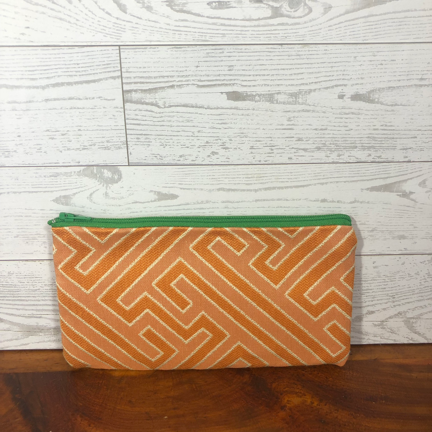 MINA Zippered Pouch Set - Orange Greek Key Maze
