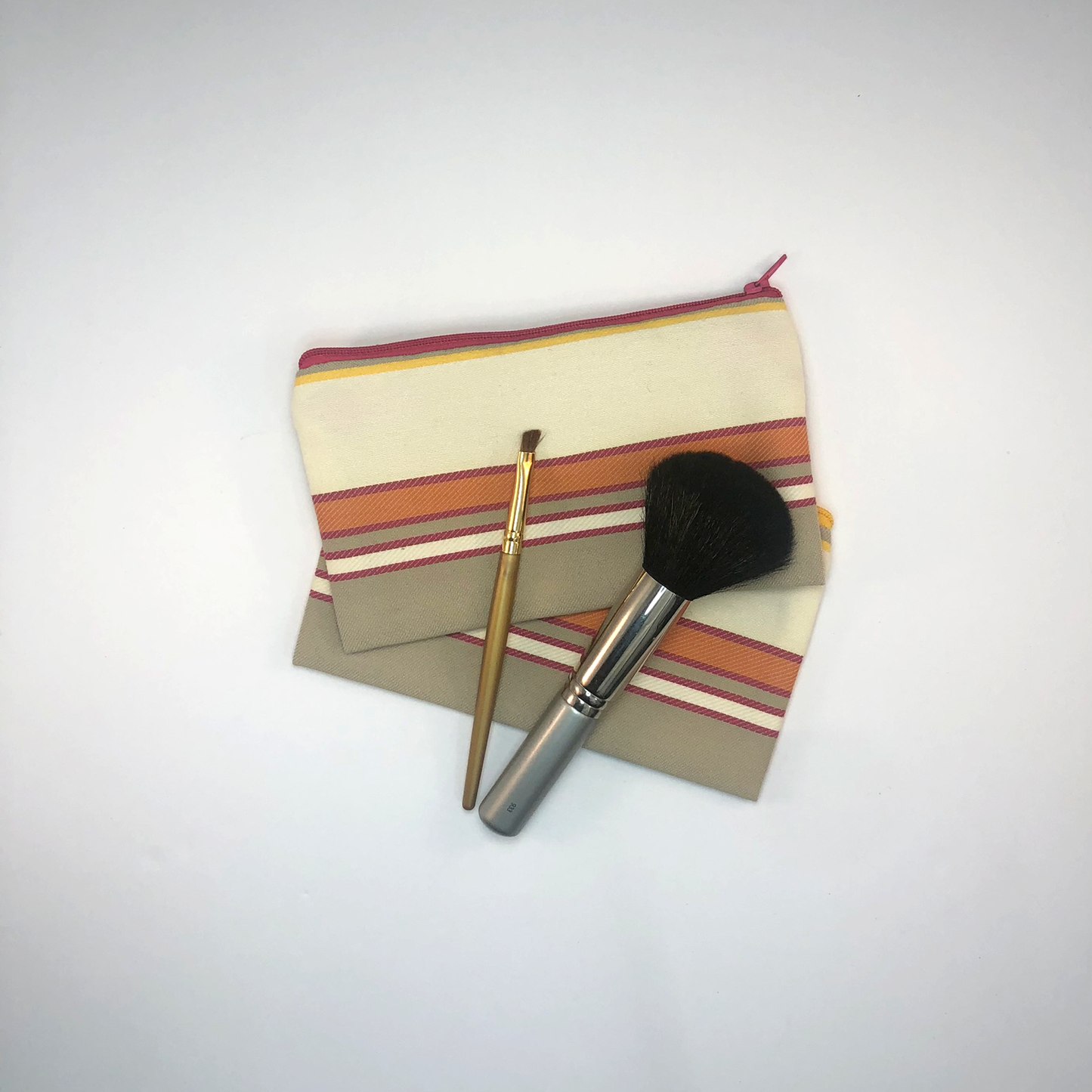 MINA Zippered Pouch Set -Pink Orange Gray Striped