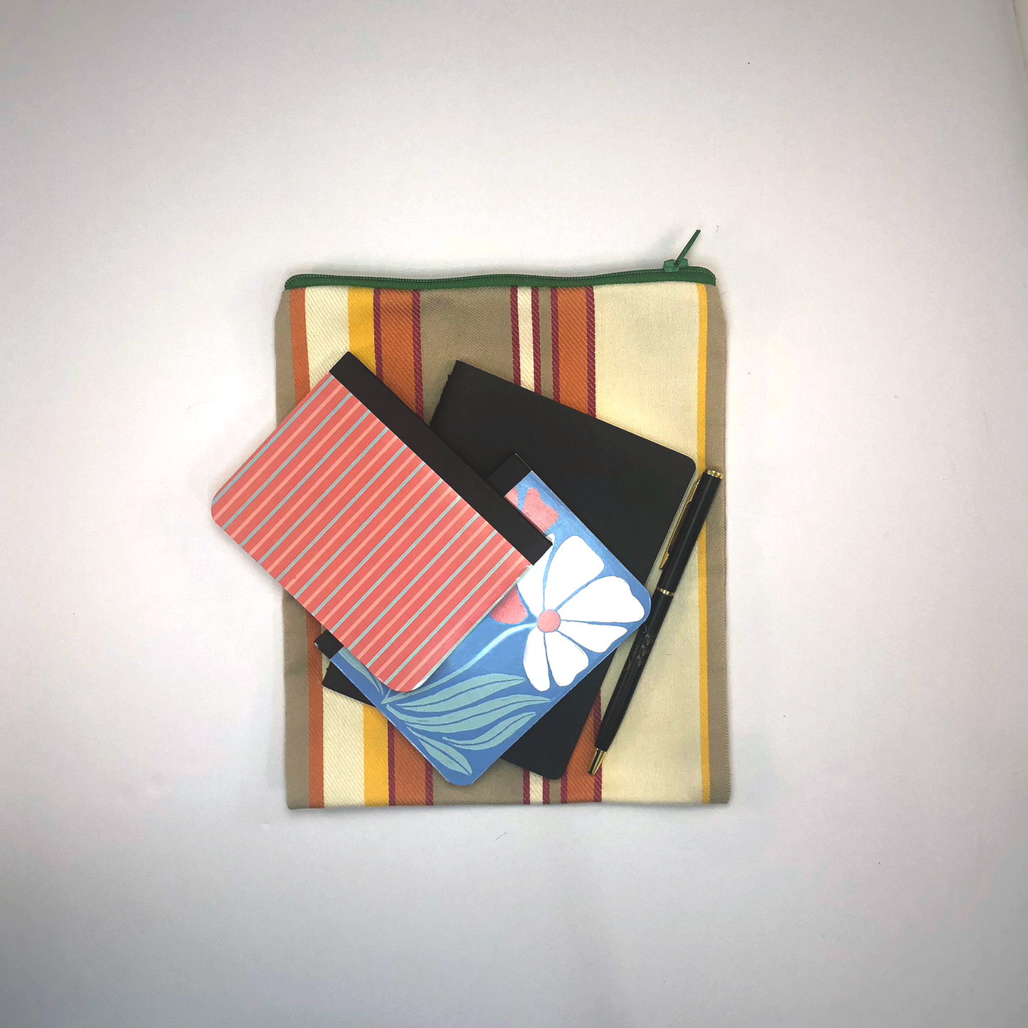 MINA Zippered Pouch Set -Pink Orange Gray Striped