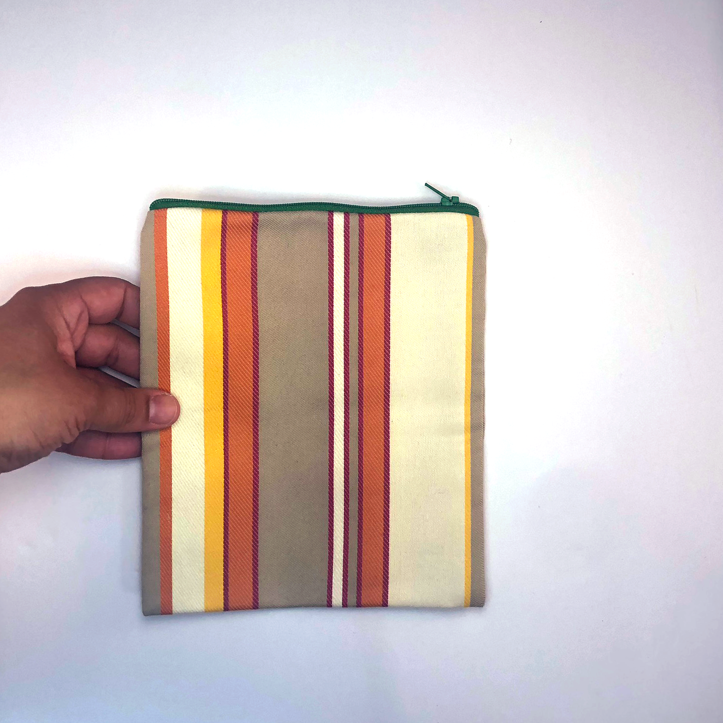 MINA Zippered Pouch Set -Pink Orange Gray Striped