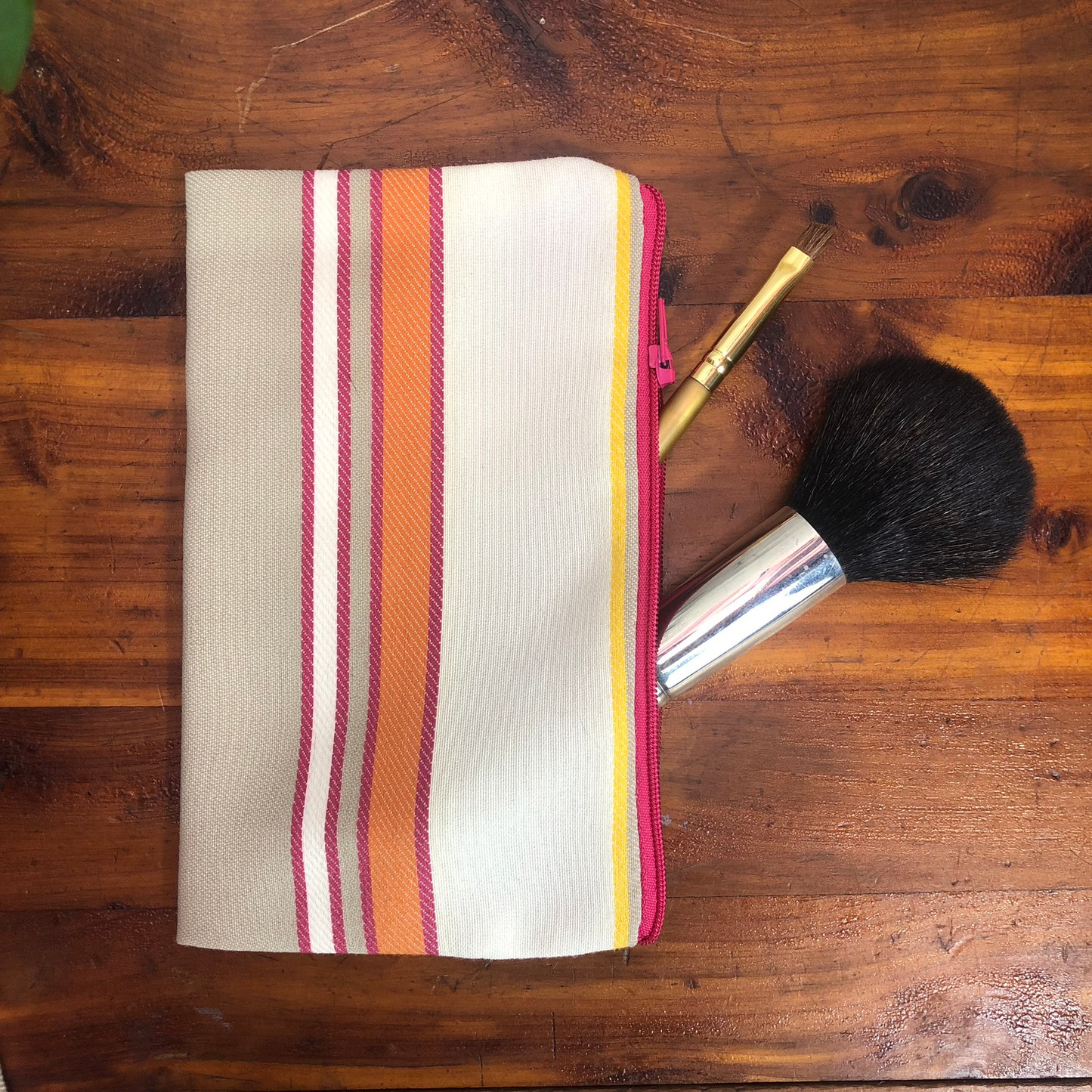 MINA Zippered Pouch Set -Pink Orange Gray Striped