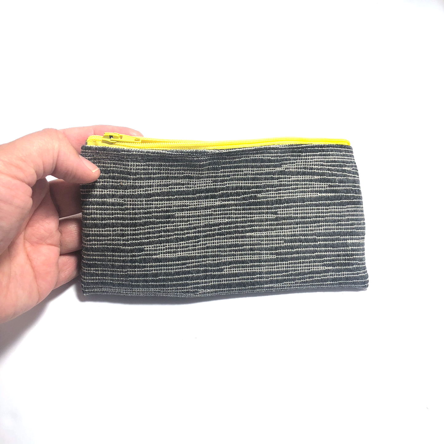 MINA Zippered Pouch - White Gray Striped
