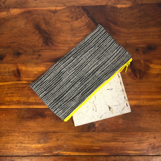 MINA Zippered Pouch - White Gray Striped