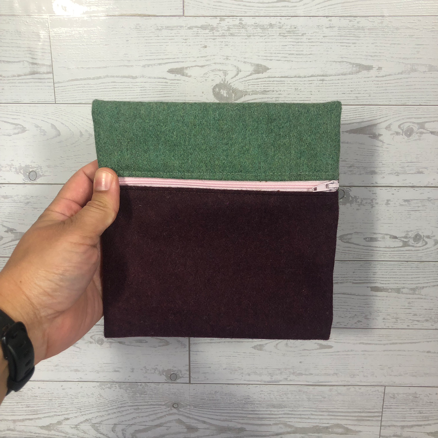 MINA Zippered Pouch - Square - Sea Foam Green/Maroon