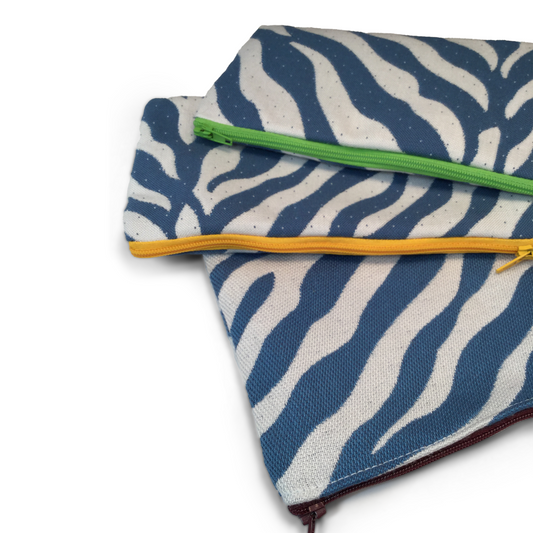 MINA Zippered Pouch Set - Blue Zebra