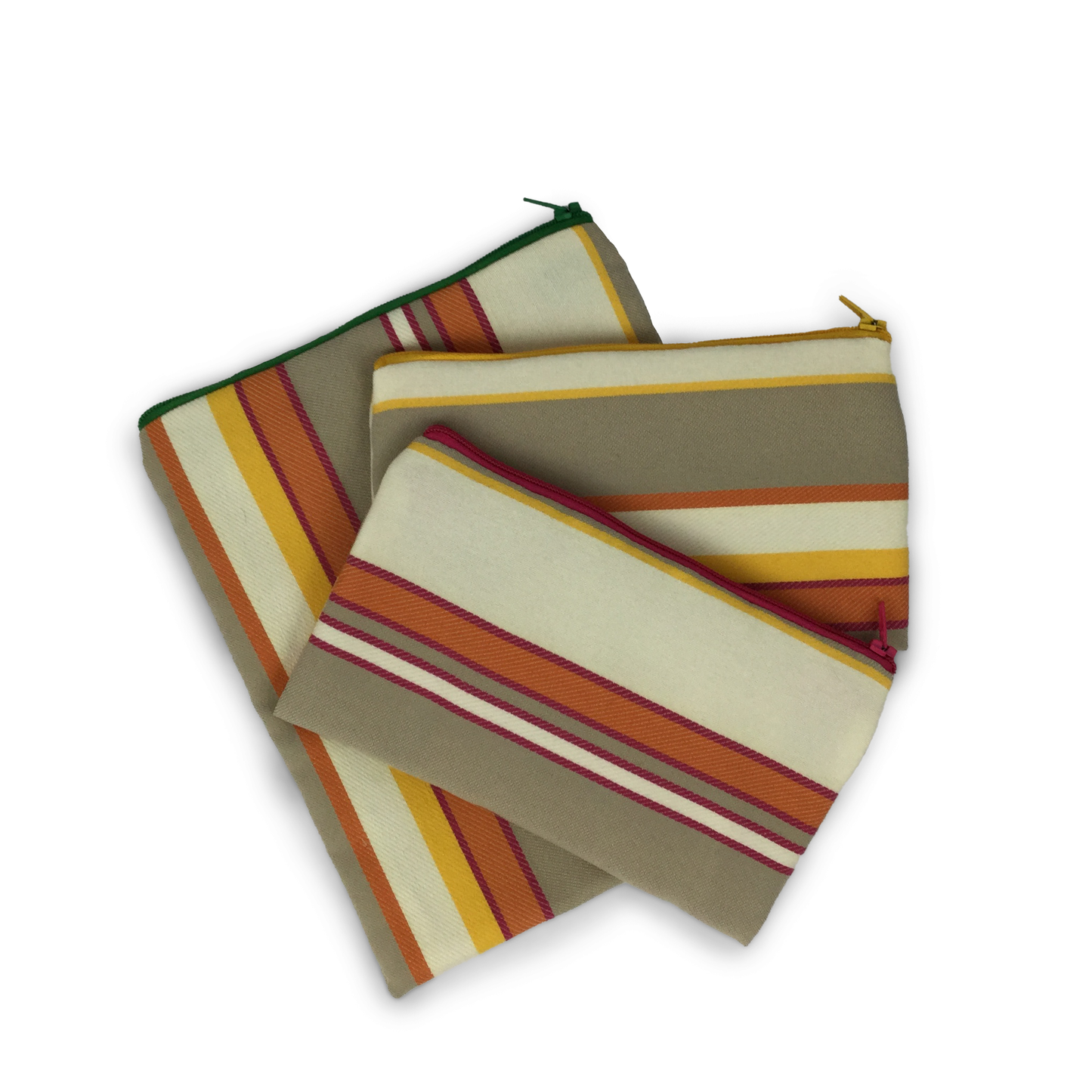 MINA Zippered Pouch Set -Pink Orange Gray Striped