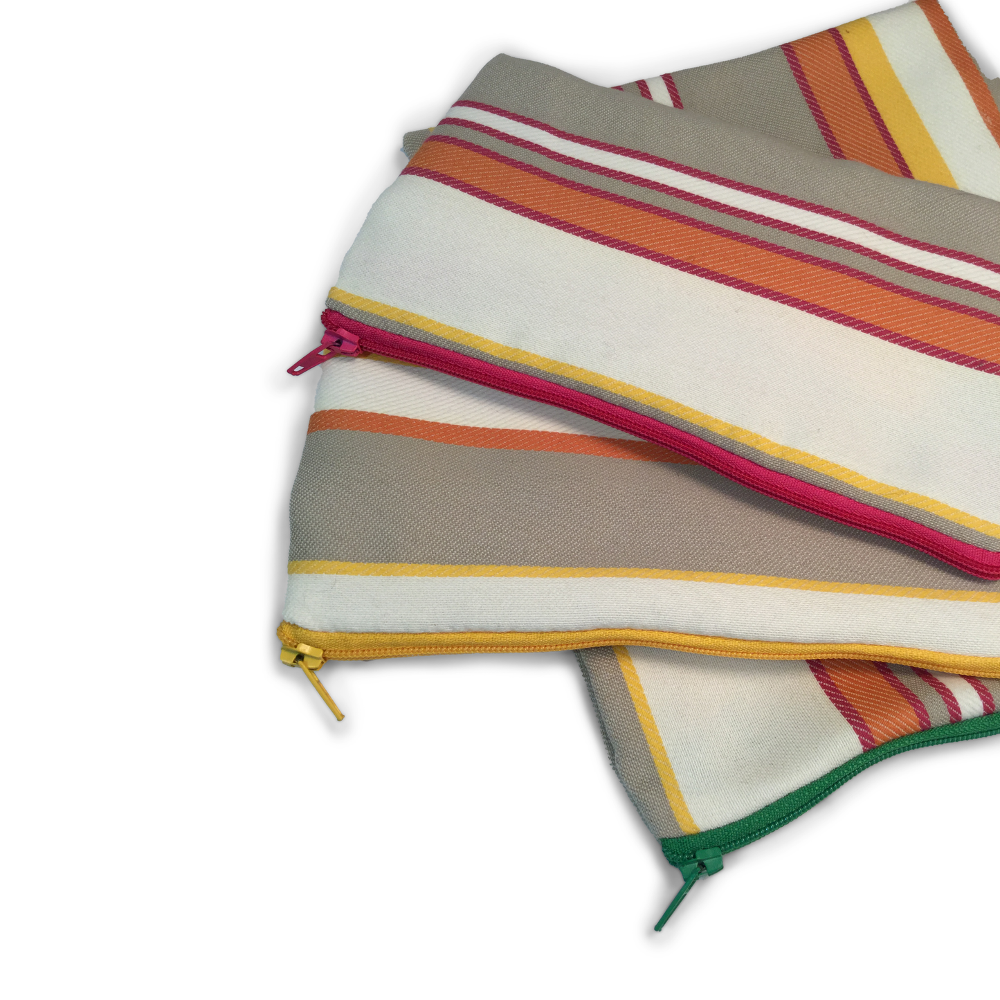 MINA Zippered Pouch Set -Pink Orange Gray Striped