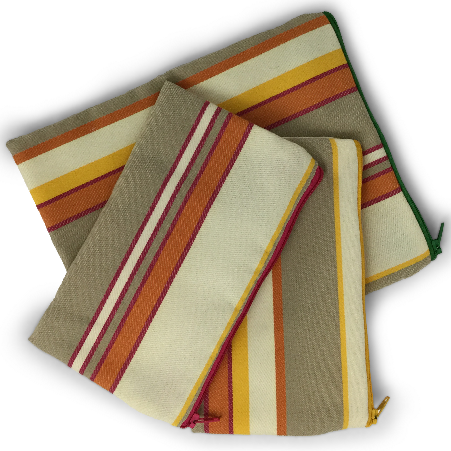 MINA Zippered Pouch Set -Pink Orange Gray Striped