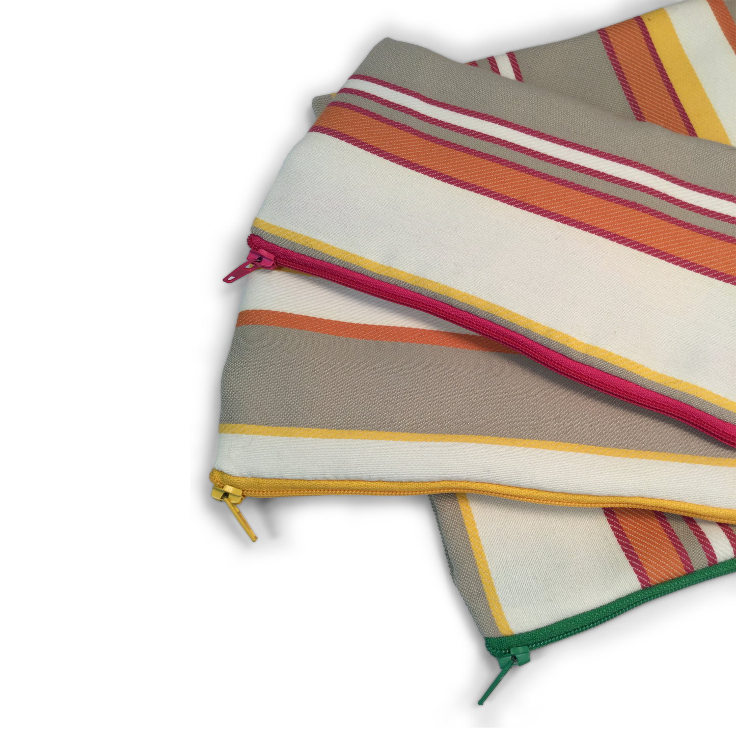 MINA Zippered Pouch Set -Pink Orange Gray Striped