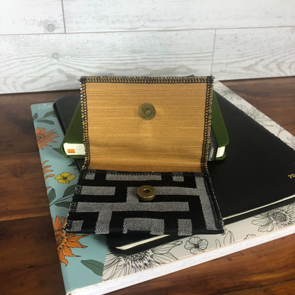 Snap Wallet Pouch - Black Gray Greek Key Maze/Gold