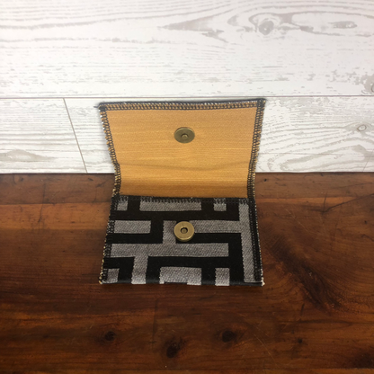 Snap Wallet Pouch - Black Gray Greek Key Maze/Gold