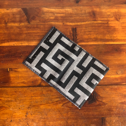 Snap Wallet Pouch - Black Gray Greek Key Maze/Gold