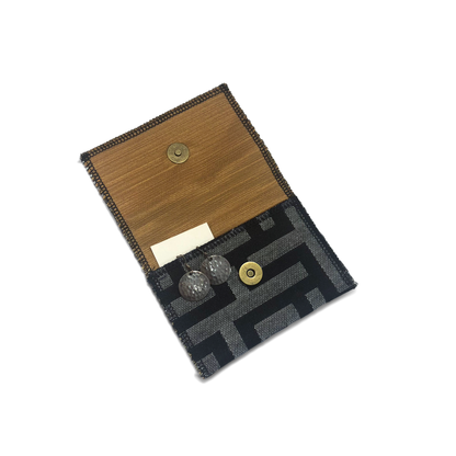 Snap Wallet Pouch - Black Gray Greek Key Maze/Gold