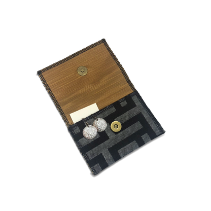 Snap Wallet Pouch - Black Gray Greek Key Maze/Gold