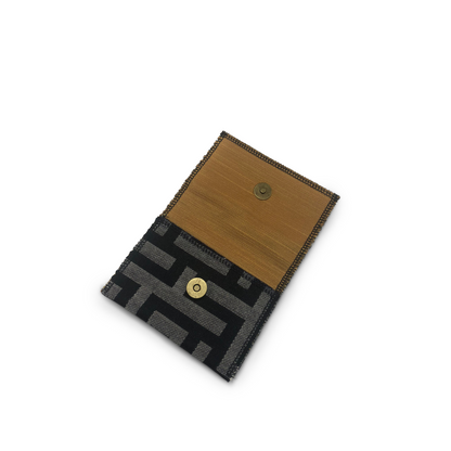 Snap Wallet Pouch - Black Gray Greek Key Maze/Gold