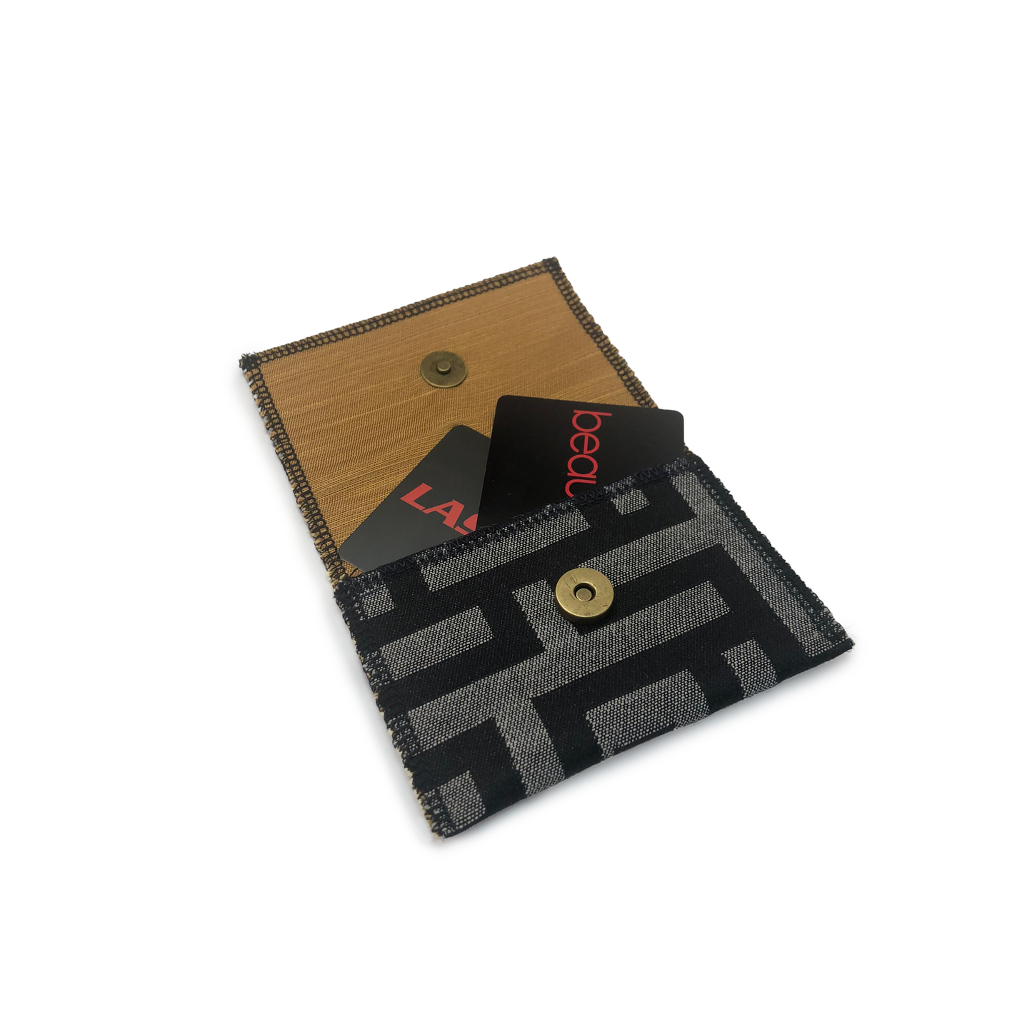 Snap Wallet Pouch - Black Gray Greek Key Maze/Gold