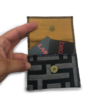 Snap Wallet Pouch - Black Gray Greek Key Maze/Gold
